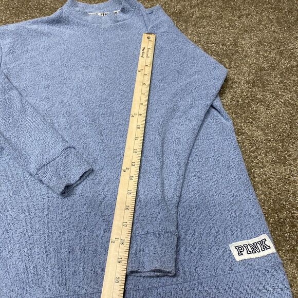 PINK Victoria’s Secret Fleece Sweatshirt XS  Blue Mock Neck Silver Dog Comfy - Picture 8 of 12